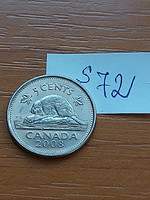 Canada 5 cents 2008 beaver, ii. Elizabeth, nickel-plated steel s72