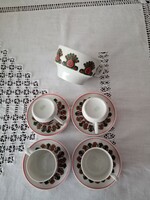 Ritka  páva minta:  hollóházi  porcelán  kávés és  teás csésze + csészealj 9,5 cm peremen piros csik