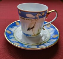Lg French porcelain coffee set cup saucer plate airone rosso with red egret bird pattern