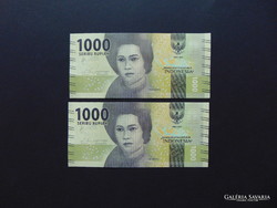 Indonézia 2 darab 1000 rupia sorszámkövető - hajtatlan bankjegyek