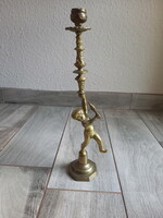 Wonderful antique copper putto candle holder (33x8.5x7 cm)