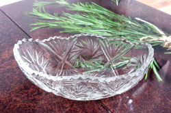 Antique polished star crystal glass boat bowl, serving bowl, centerpiece, 17 x 8 x 7 cm