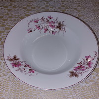 Old porcelain wall plate, beautiful pink flower plate, folk wall decoration