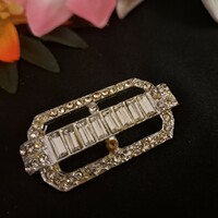 Old silver-plated zircon stone brooch, 4 cm
