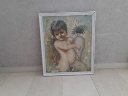 HUF 1 fabulously beautiful putto antique marked painting