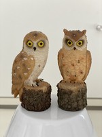 From the owl collection, 2 old owl figurine decorations, polyresin resin 8 cm