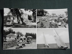 Képeslap, Balatonberény, KSZKBI üdülő, park részlet, strand,üdülő hölgyekkel,vitorlás hajó