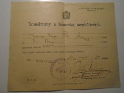 ZA490.32  -  Kubala László szüleinek  házasságkötési tanusítványa  1925  Budapest Kubala Kurjás Pál