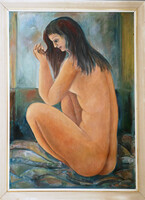 Juried, oil nude with title after bathing, ready for sale on the wall