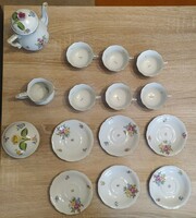 Herend porcelain coffee set for 6 people, with pot with rose handle, sugar box, stamped mark.