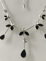 Silver-plated necklace with blue crystal and black enamel decoration, 42 + 8 cm