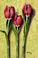 Három szál tulipán - keretezett olajfestmény - 30 x 20 cm