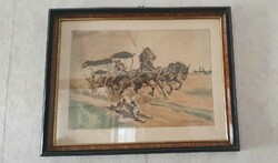 Benyovszky István (1898 - 1969) alkotása Kutyától megriadó ló