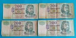 4  db 200 Forintos 2001 2005 2006 2007 évi