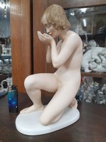 Német,Germany Schaubach Kunst Licnte-Wallendorf 1953-1962 Nagyméretű Női Akt Porcelán Figura.27 cm.