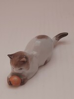 Zsolnay kitten playing with balls, cat, 11.8 cm