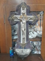 Old crucifix with holy water container 40 cm.