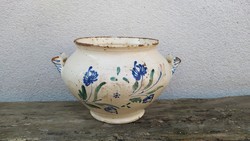 Folk ceramic earthenware soup bowl