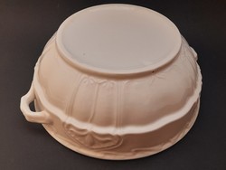Fehér porcelán pogácsás, koma tál, plasztikus díszítéssel, 20,3 cm
