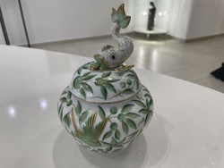 Herendi Zova patterned green fish bonbonier box porcelain