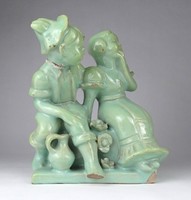 1Q517 old two-figure art deco hop ceramic statue 20 x 17.5 Cm