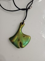 Zsolnay eozin ginkgo pendant chain