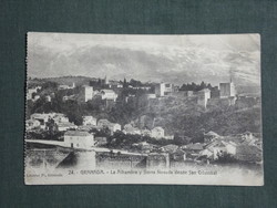 Postcard, españa, granada. La alhambra y sierra nevada desde san cristobal