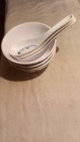 3 Asian soup plates with spoon