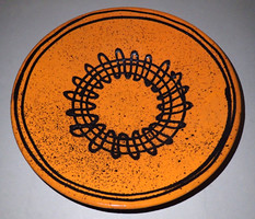 Antik vintage jelzett LISZKAY art deco iparművészeti narancs kerámia dísz fali tál tányér falitál