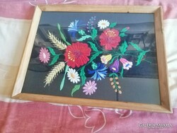 Beautiful embroidered mural nicely framed, embroidery under glass for demanding work size 36x46 cm