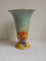 RITKA! Antik art deco repesztett celadon mázas Galaskó Gyula kerámia fajansz váza virág dísz 27 cm