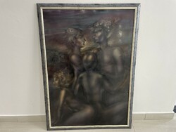 Herpai Zoltán Bachanália festmény modern absztrakt akt realista kép