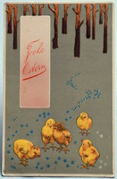 Antik dombornyomott Húsvéti üdvözlő képeslap   csibék 1908ból