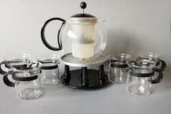 Rare 6-person carsten jörgensen postmodern 'bistro' tea set with stand 1990's bodum