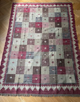 Eredeti vintage régi afgán gyapjú kocka mintás Chobi Kilim Kelim szőttes szőnyeg textil