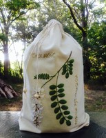 Embroidered herbal bag with white acacia pattern