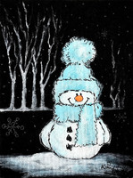 Vidám hóember - sötétben világító akrilfestmény - glow in the dark - 24 x 18 centi