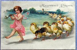 Antique embossed Easter greeting card fairy snowdrop chicks from 1908