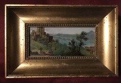 Xix.Sz.I. A miniature painted on glass in a gilded frame! 20X13 cm!!!