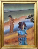 Eigel István (1922-2000) Két Generáció c.Képcsarnokos festménye Eredeti Garanciával!