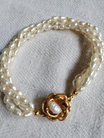 Four-row twisted cultured pearl bracelet with gold-plated silver clasp