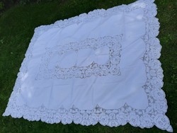 Beautiful old azure-plated large table cloth 200 x 160 cm
