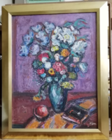 Vén Emil: Virág Csendélet, olajfestmény rétegelt lemezre festve, Aukciókon szerepelt, leinformálható