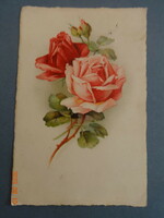 Régi, antik grafikus virágos üdvözlő képeslap, rózsák (1928)