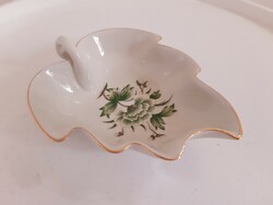 Hóllóháza leaf-shaped bowl with a green flower pattern