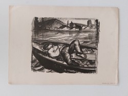 Old print athenaeum 1949 Gyula Derkovits's painting Resting Fisherman