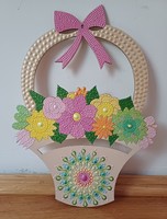 New! Spring flowers in a basket, hand painted, 29.5x21.5cm