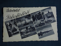 Postcard, stick bath, mosaic details, beach, water tower, monument, resort, 1942