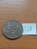 Sweden 5 öre 1936 bronze, v. King Gustav #538