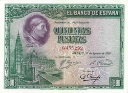 500 Pesetas pesetas 1928 Spain beautiful